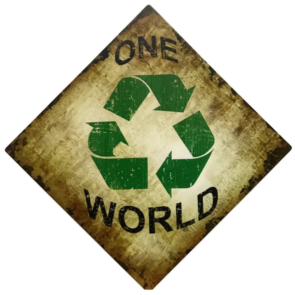 New One-World Recycle Square Vertical Metal Sign Wall Décor by Winston Porter